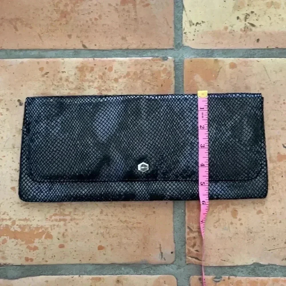 EXCELLENT Lodis black and grey snake print clutch with ID and card slots